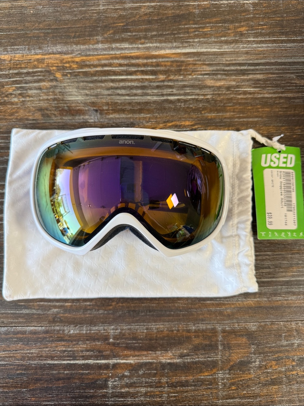 anon. Women's White Snow Goggles with Purple Mirrored Lens